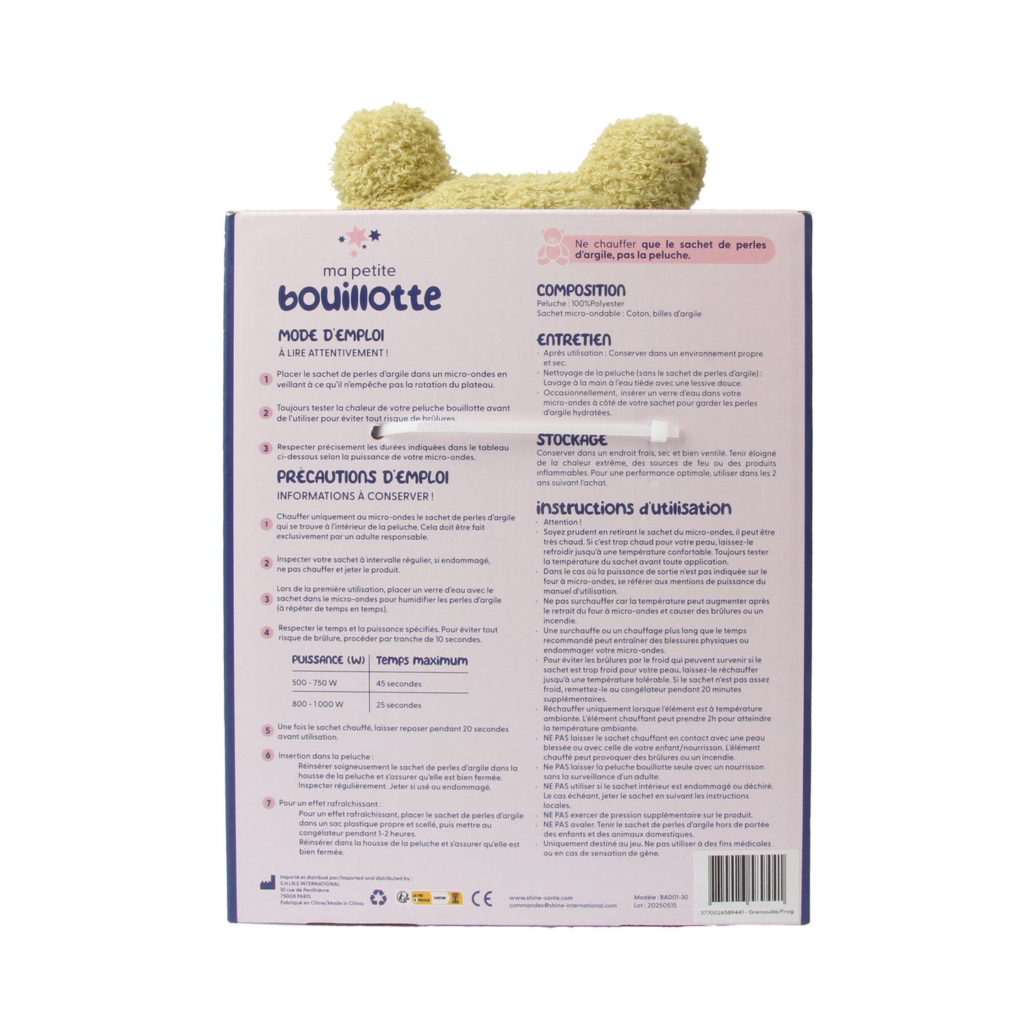 Bouillotte Peluche Grenouille