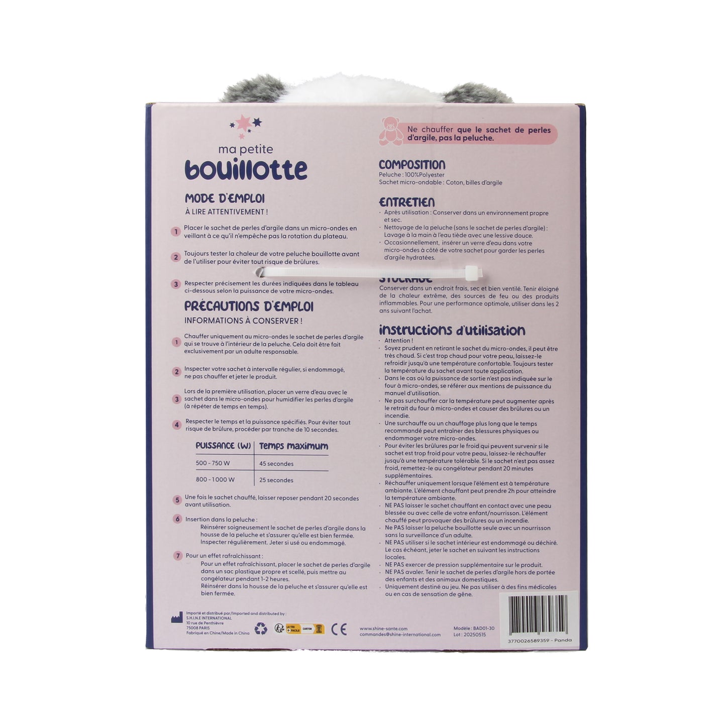 Bouillotte Peluche Panda