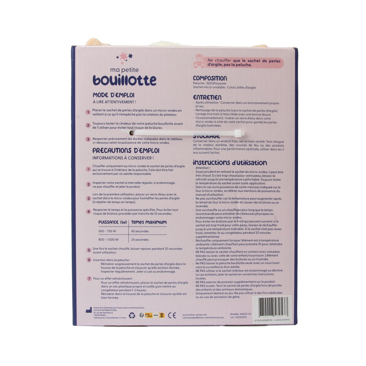 Bouillotte Peluche Lama